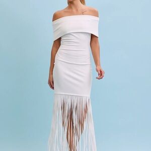 Zara Strapless White Fringe Dress